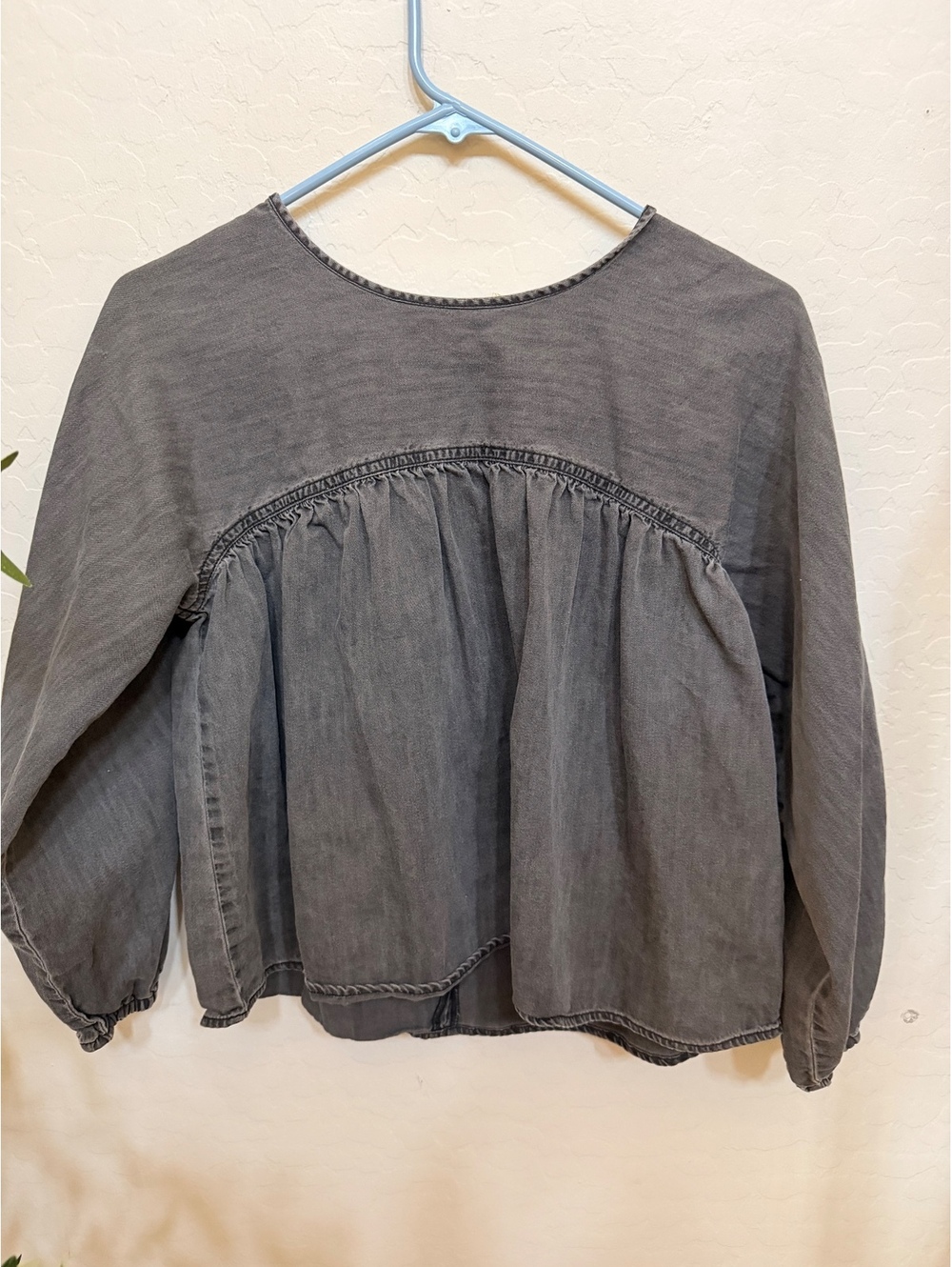 Madewell gray peplum babydoll denim blouse